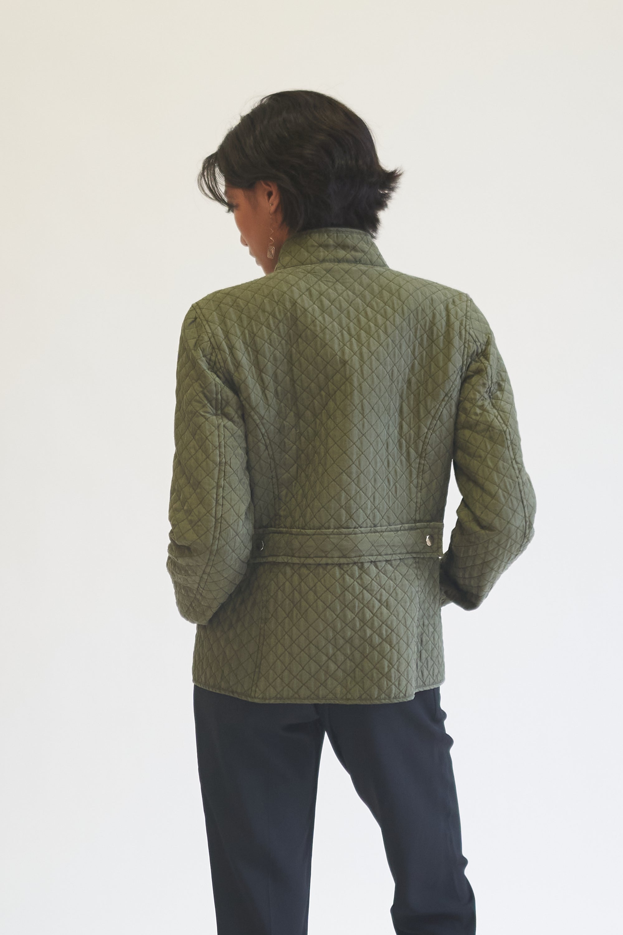 Olive Quilted Silk Snap Jacket - Hey Jude