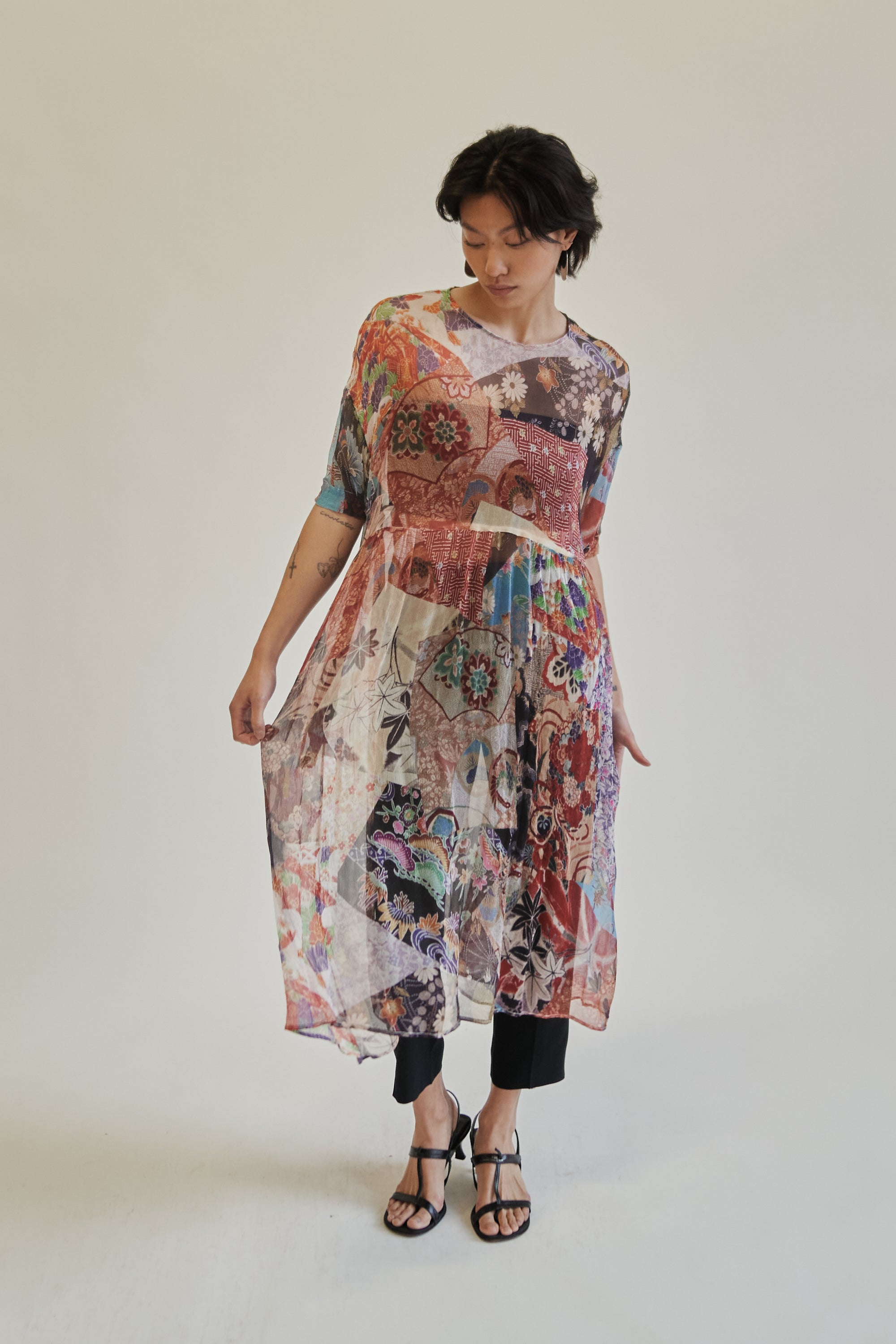 Colourful Sheer Patchwork Silk Dress - Hey Jude