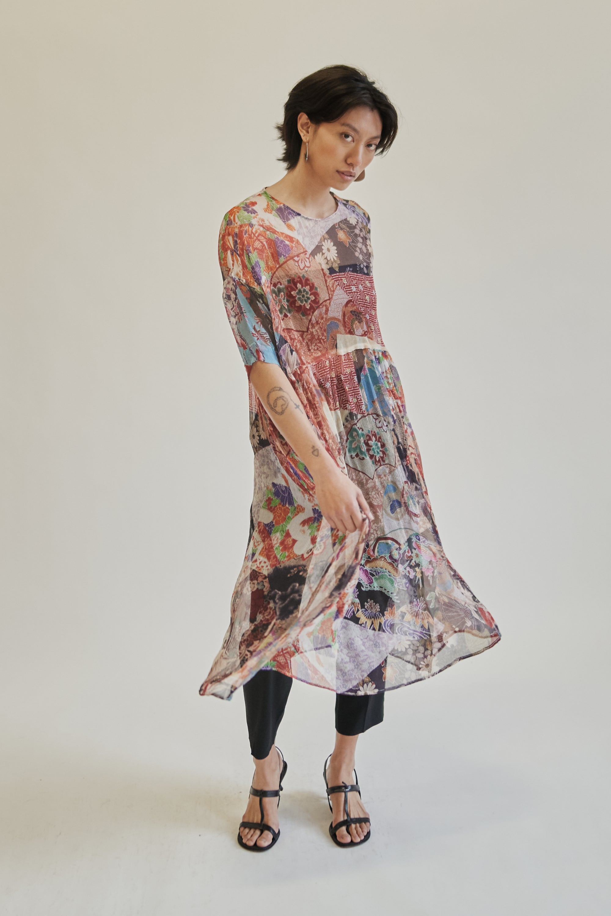 Colourful Sheer Patchwork Silk Dress - Hey Jude