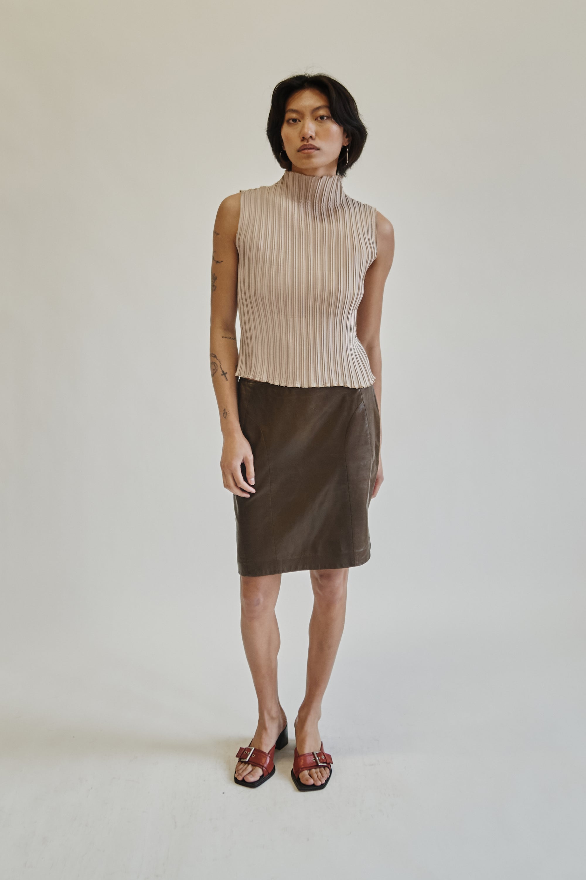Latte Pleated Mockneck Top - Hey Jude