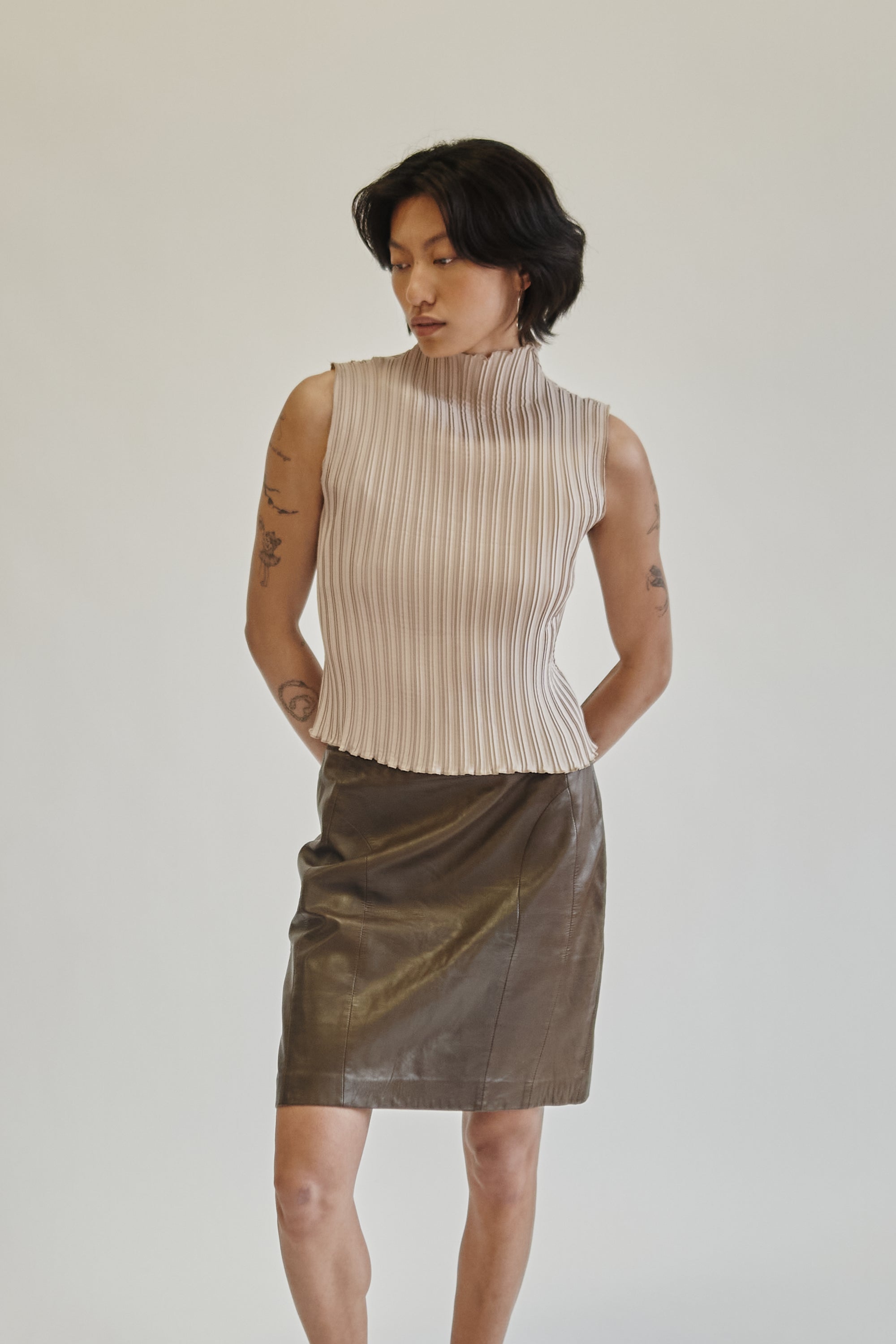 Latte Pleated Mockneck Top - Hey Jude