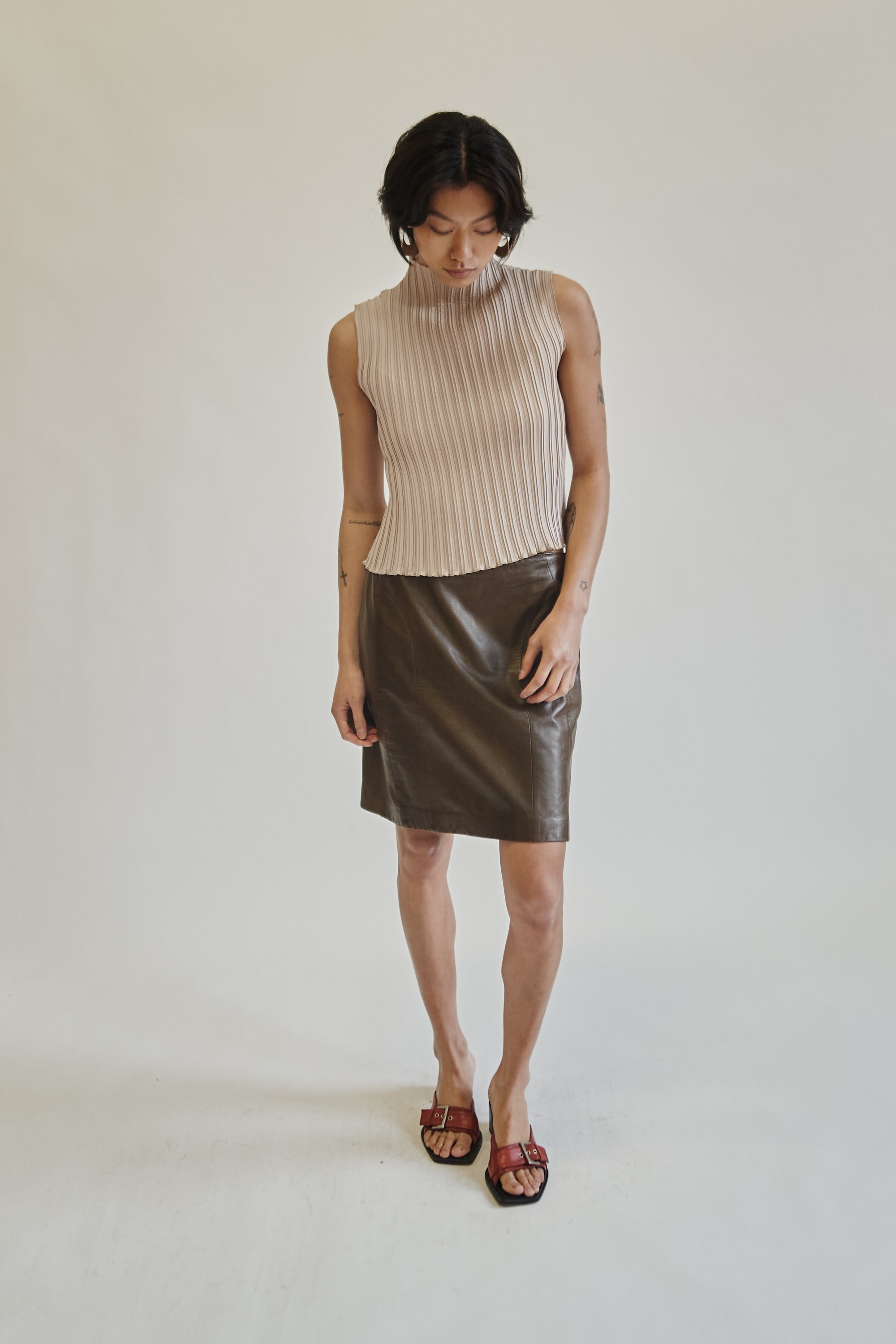 Chocolate Leather Mini Skirt - Hey Jude