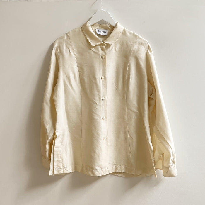 Cream Raw Silk Button Up Shirt