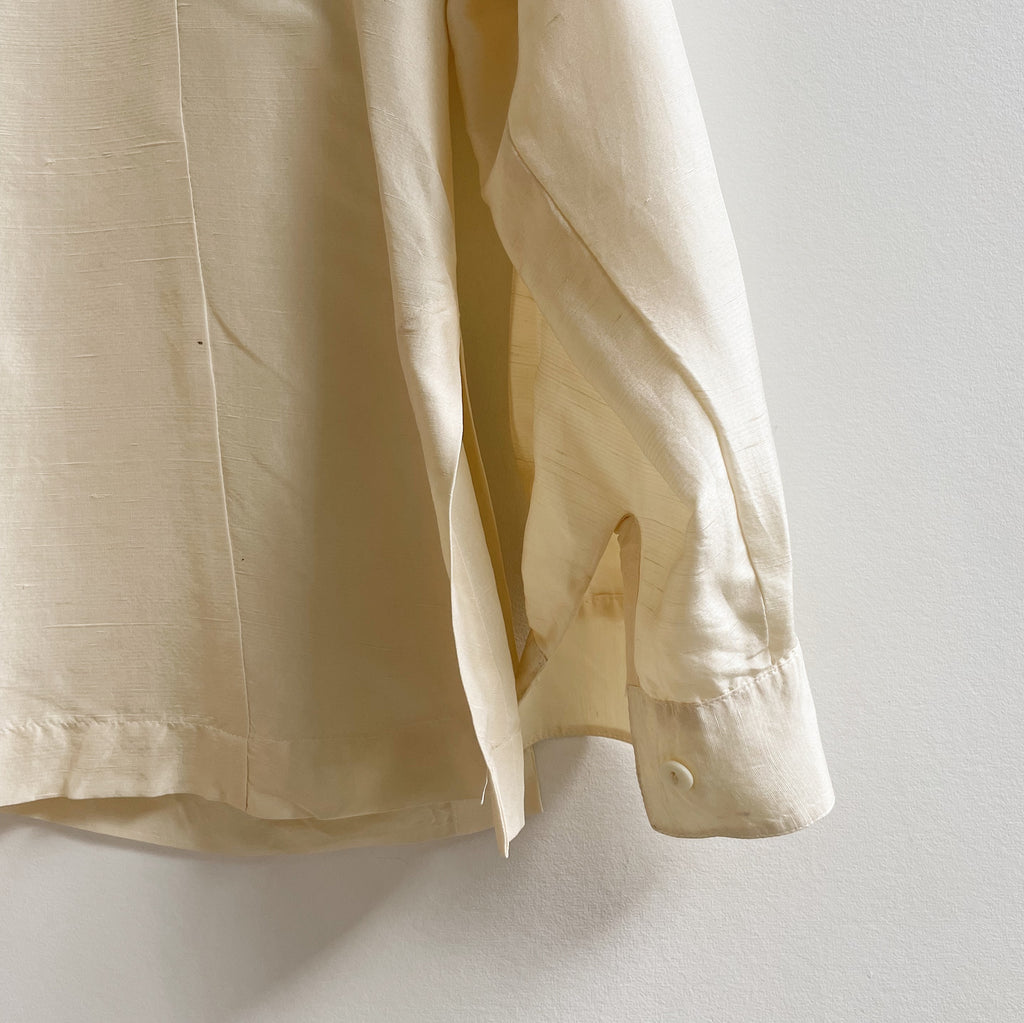 Cream Raw Silk Button Up Shirt