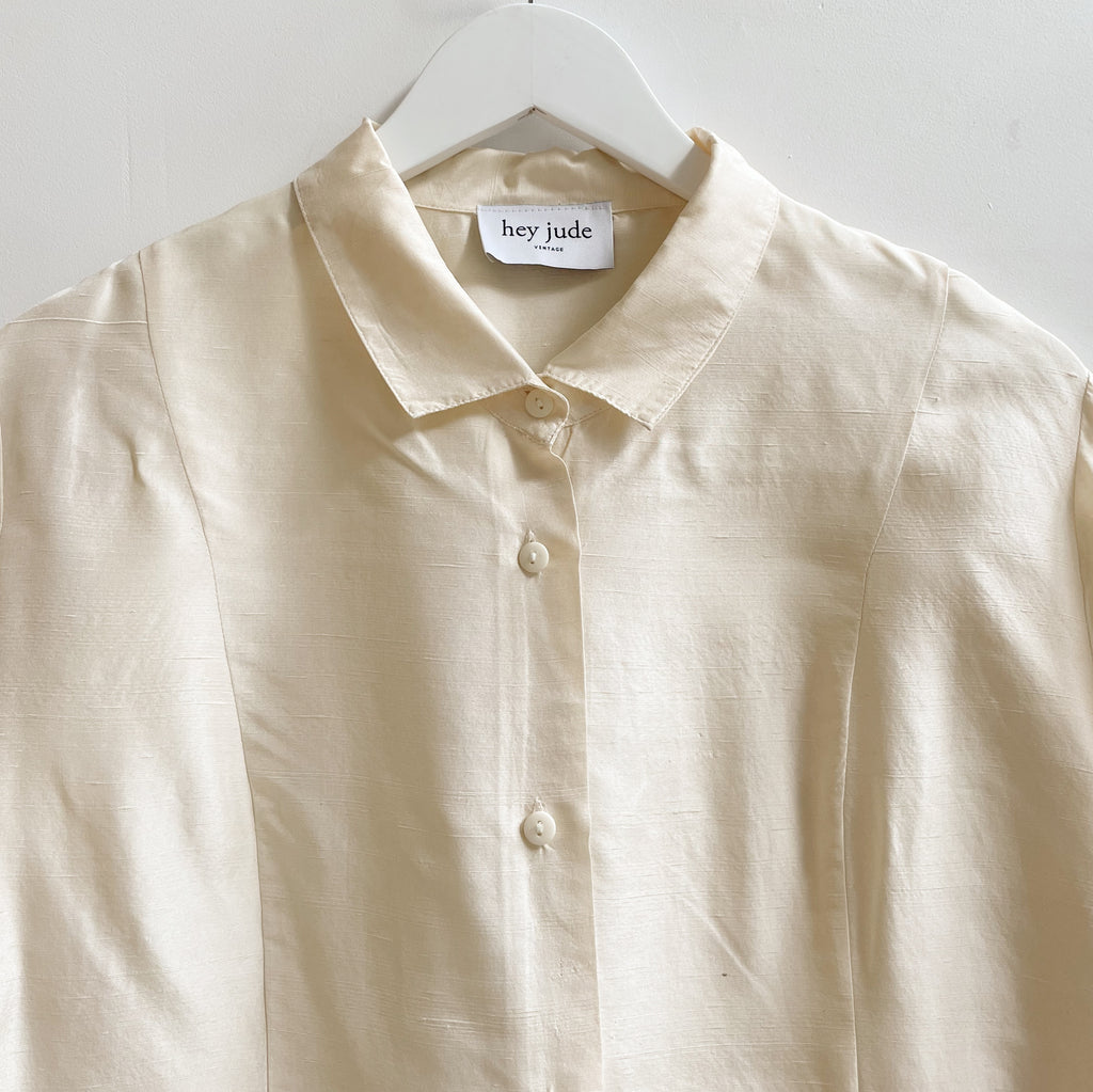 Cream Raw Silk Button Up Shirt