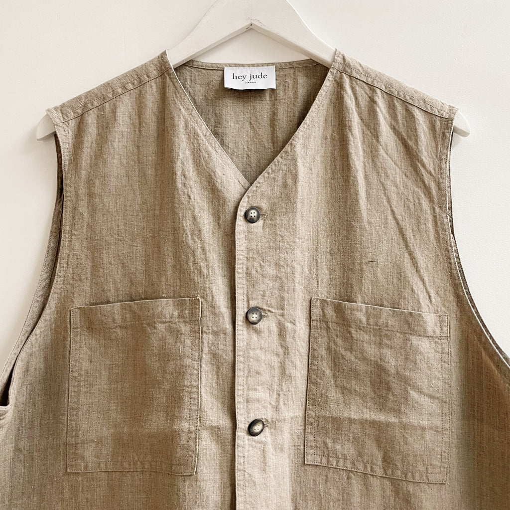 Taupe Linen Pocketed Vest