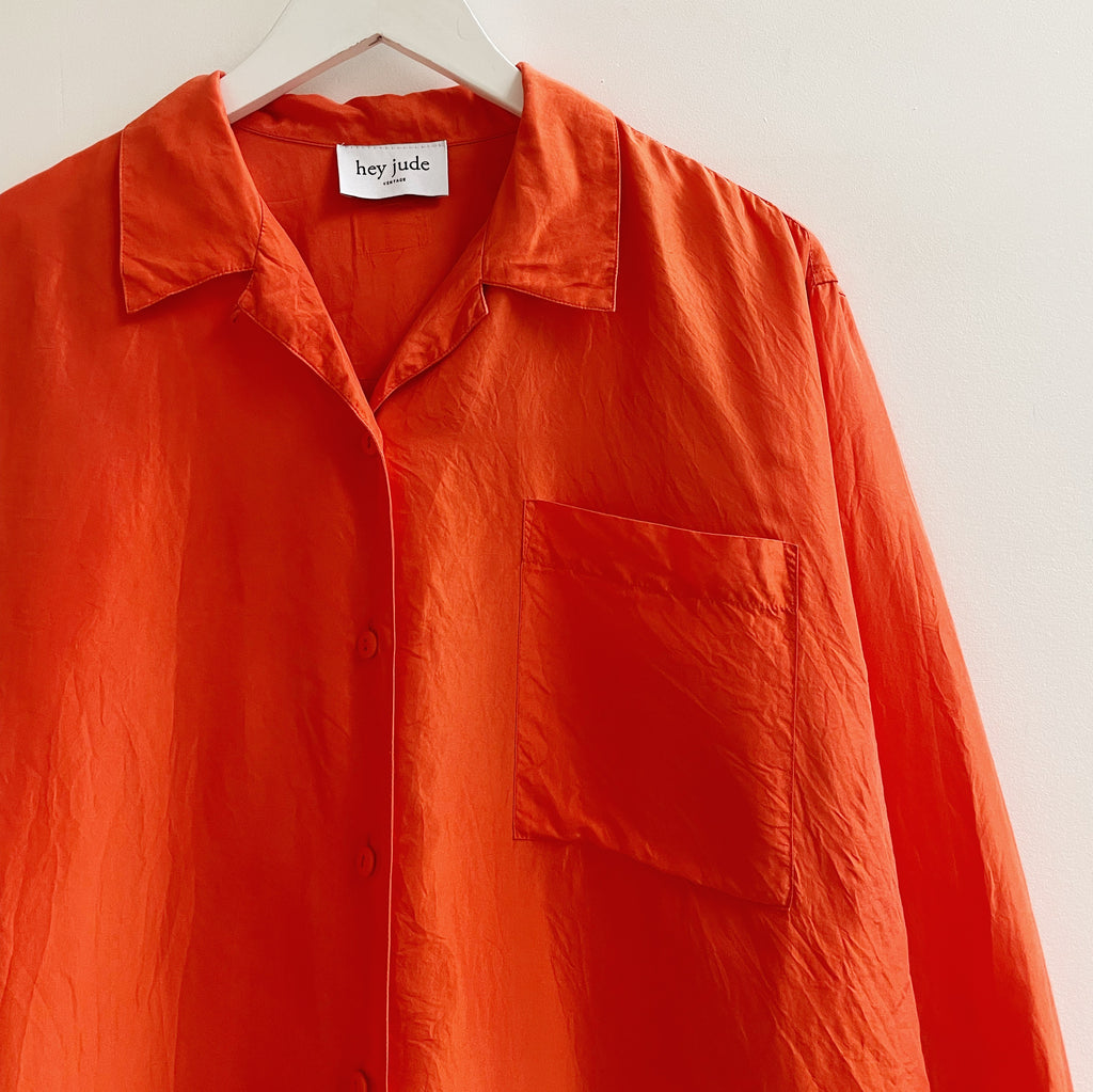 Tangerine Silk Button Up Shirt