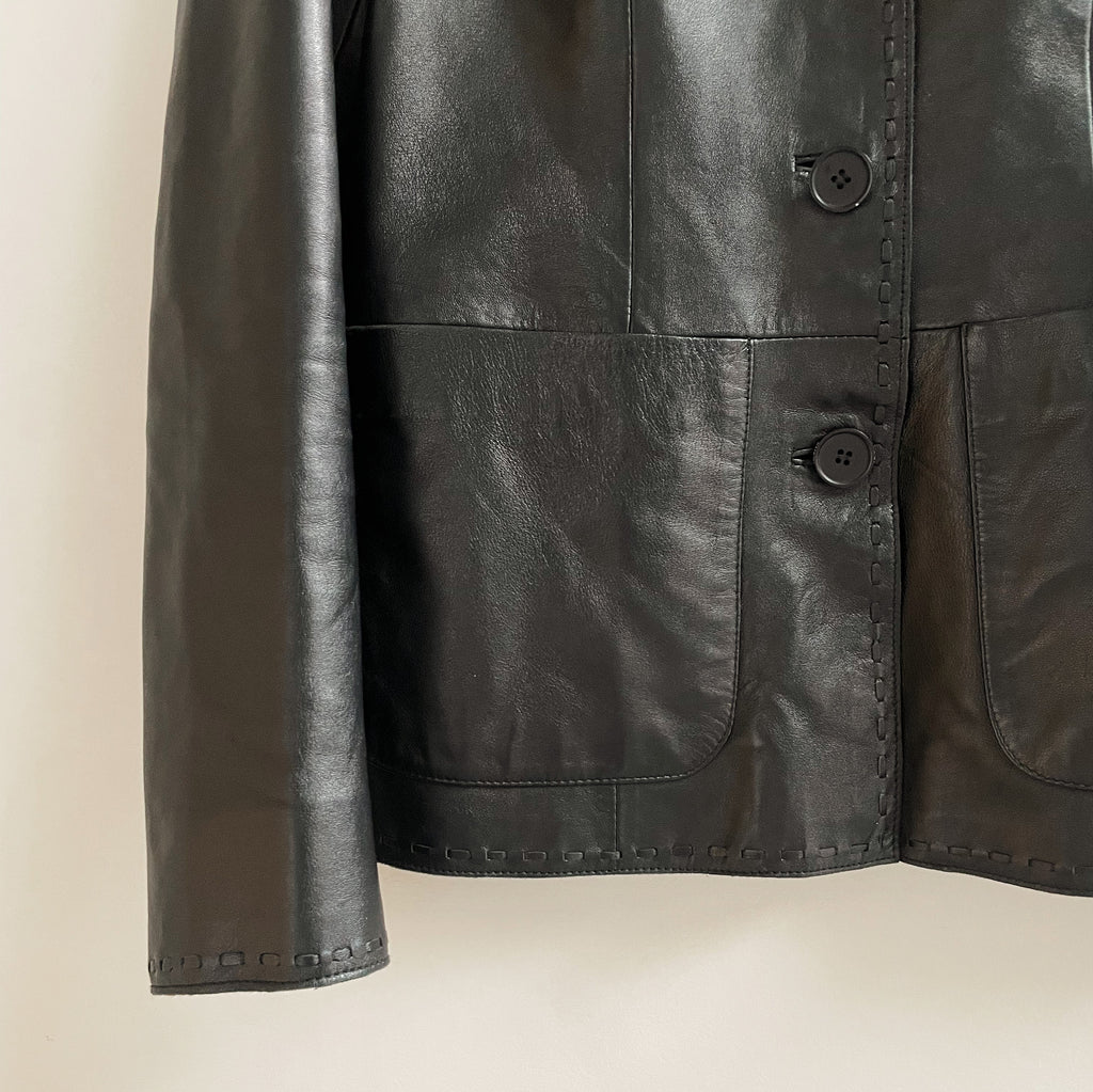 Black Leather Topstitch Blazer