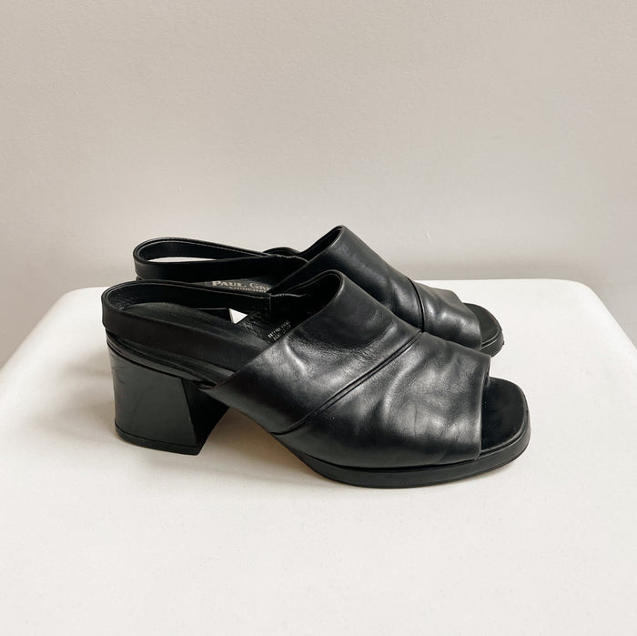 Raven Leather Slingback Mules | size 6