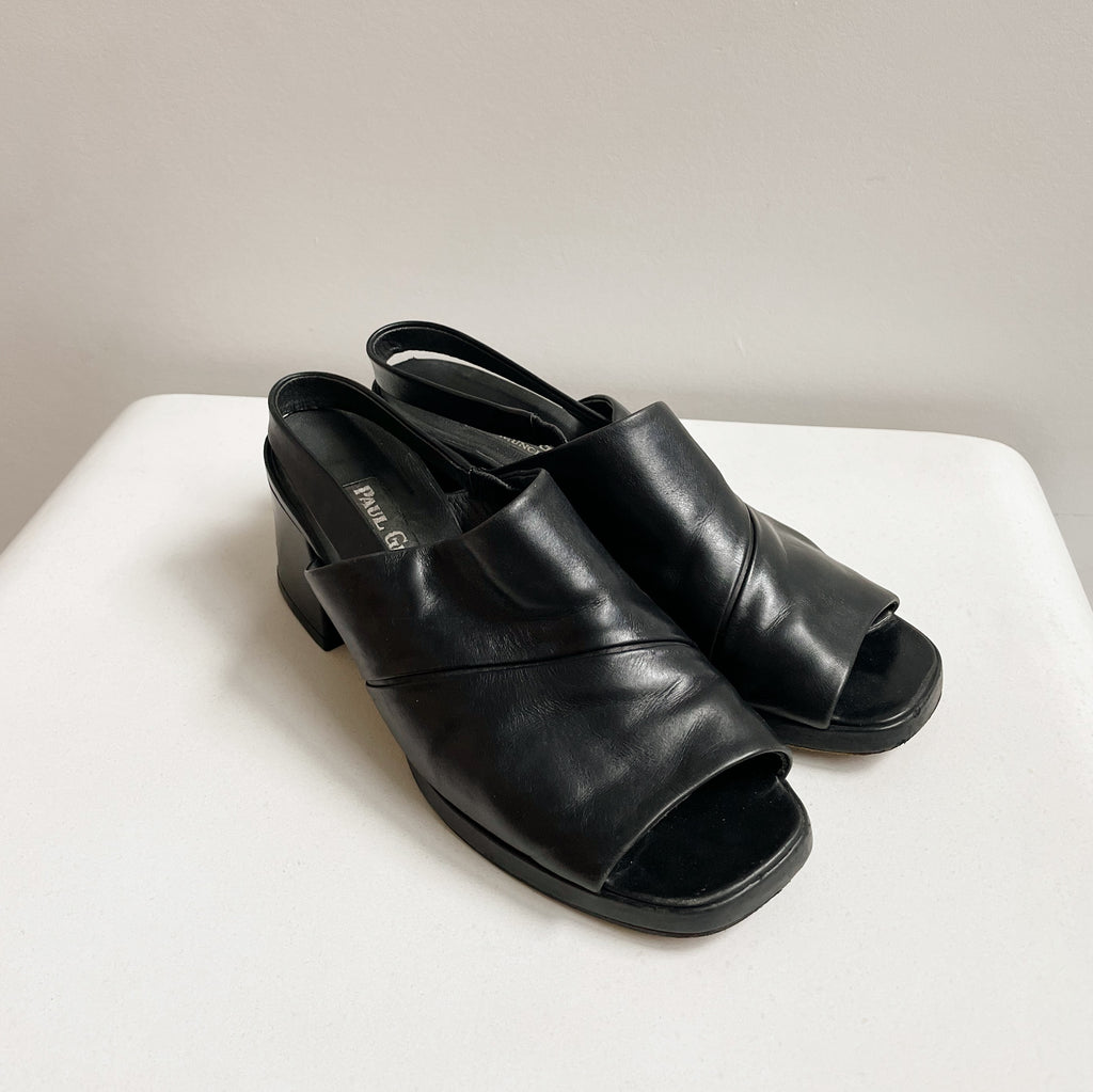 Raven Leather Slingback Mules | size 6