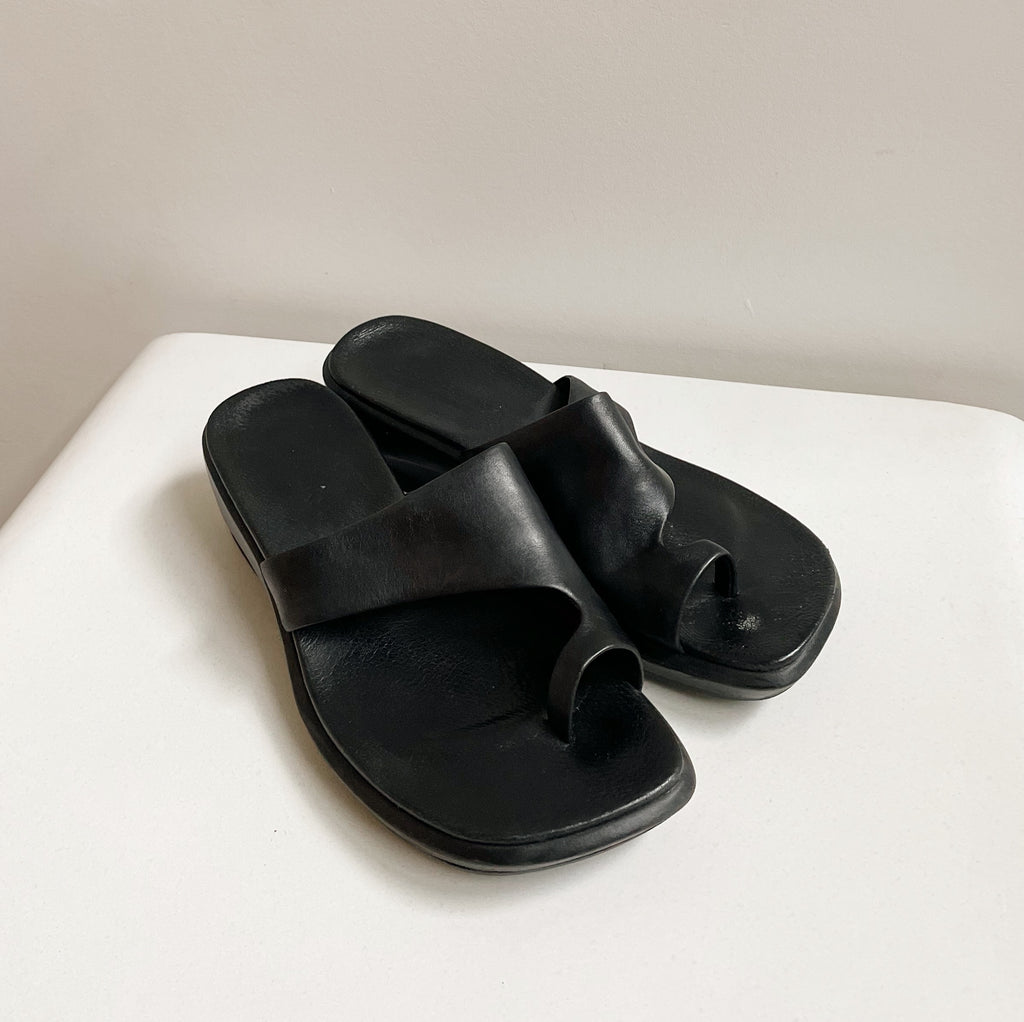 Ink Leather Slip On Wedges | size 6