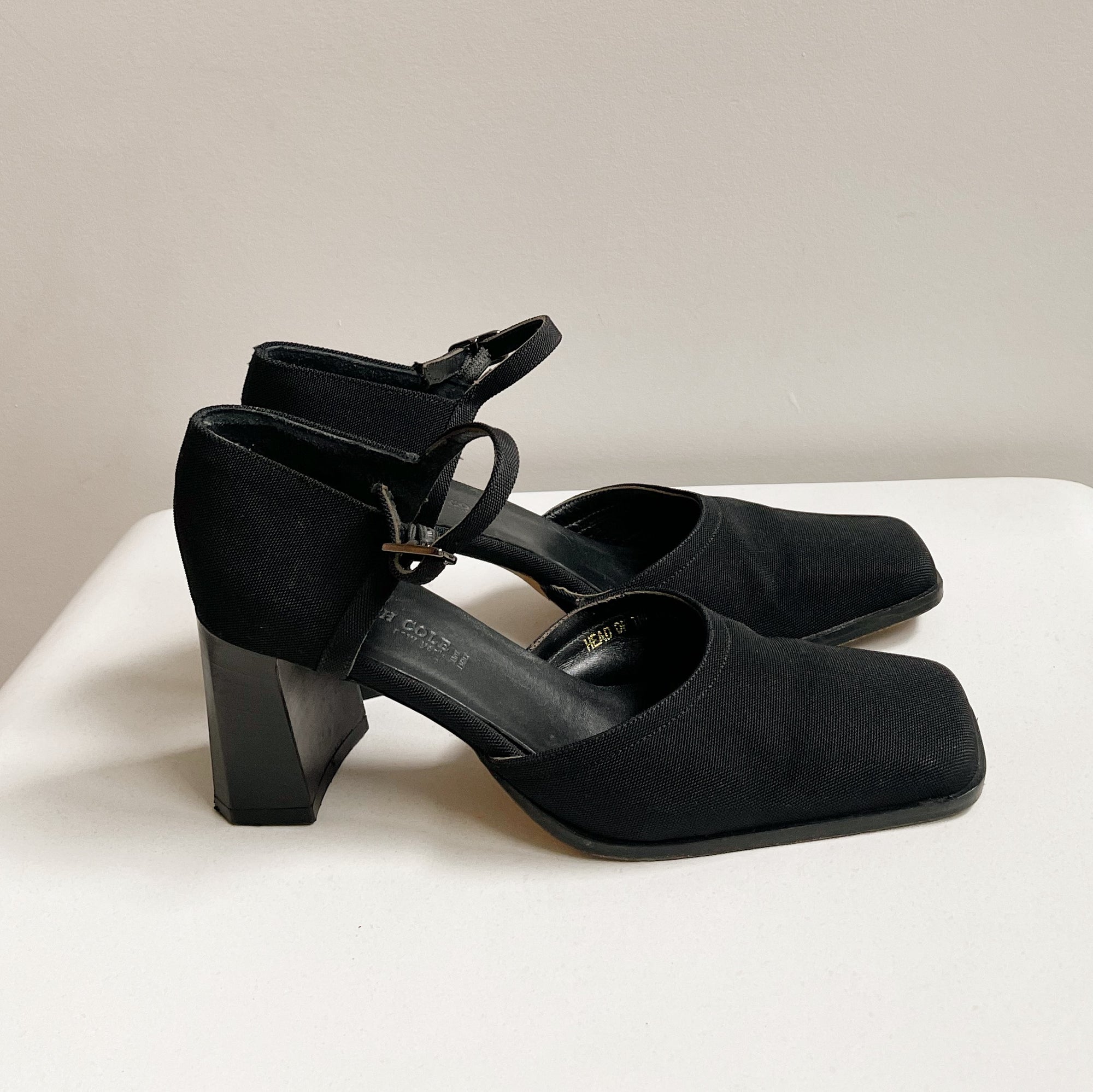 Black Fabric Mary Jane Mules | size 5.5