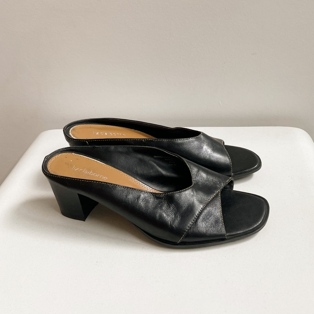 Onyx Leather Whipstitch Mule | Size 8