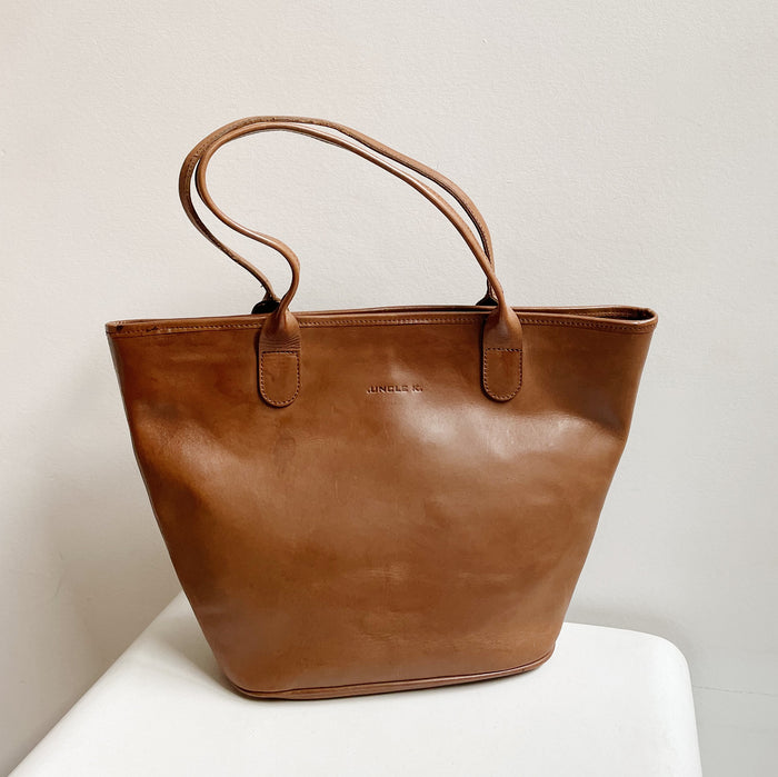 Pecan Angled Leather Tote
