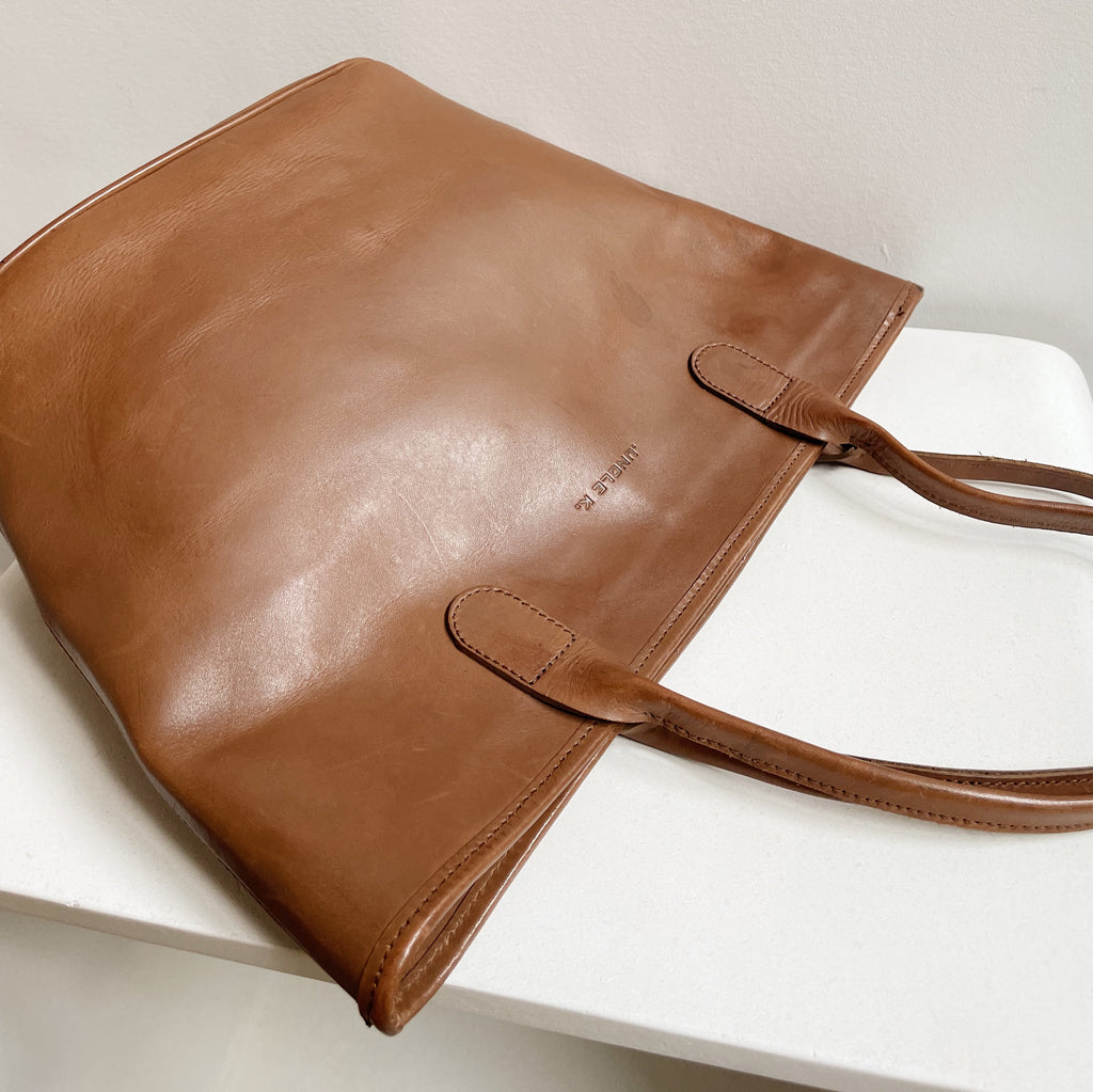 Pecan Angled Leather Tote