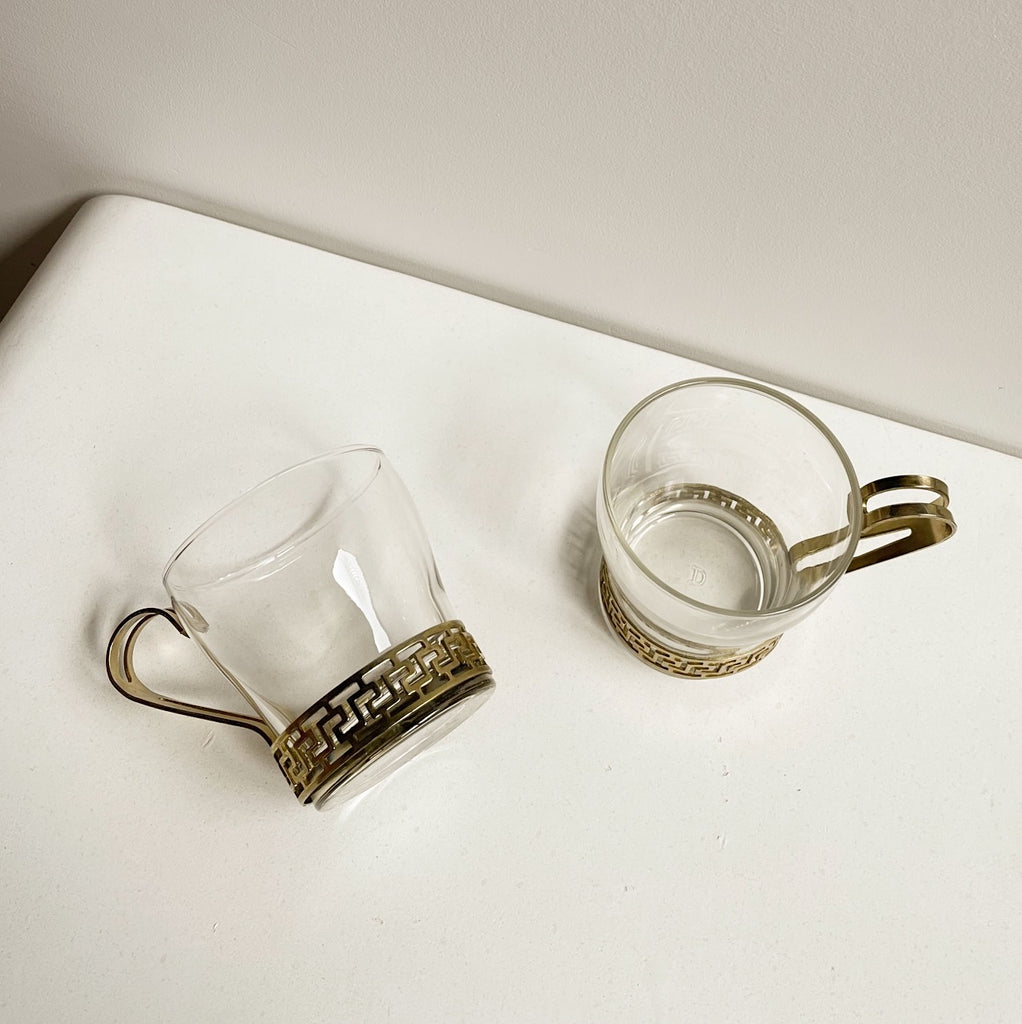 Gold Handle Glass Tea Mug
