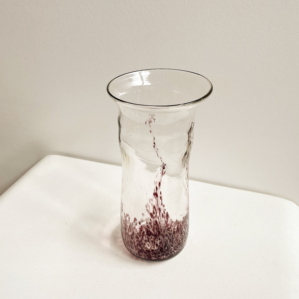 Clear + Plum Blown Glass Art Vase