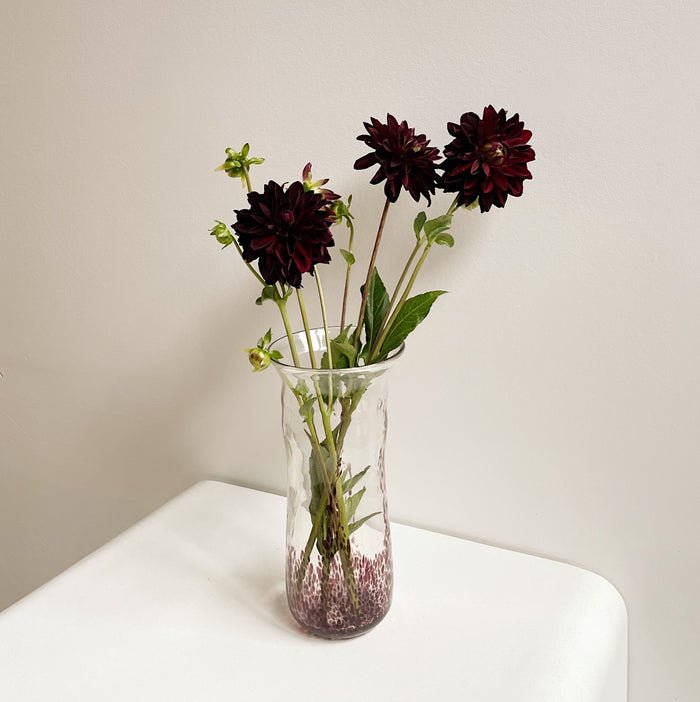 Clear + Plum Blown Glass Art Vase
