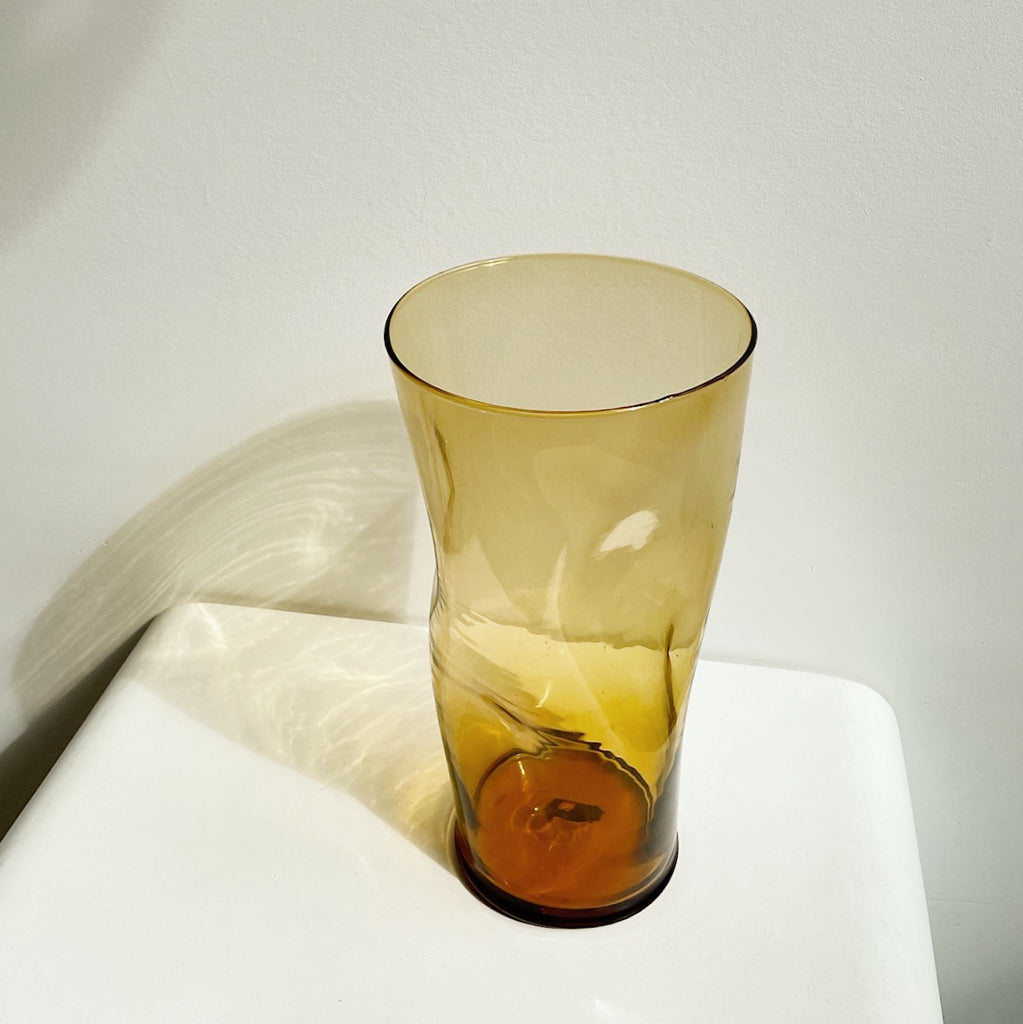 Amber Pinched Glass Vase