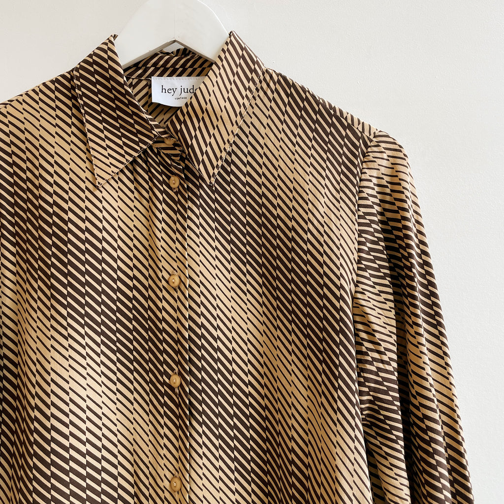 Camel Geometric Silk Blouse