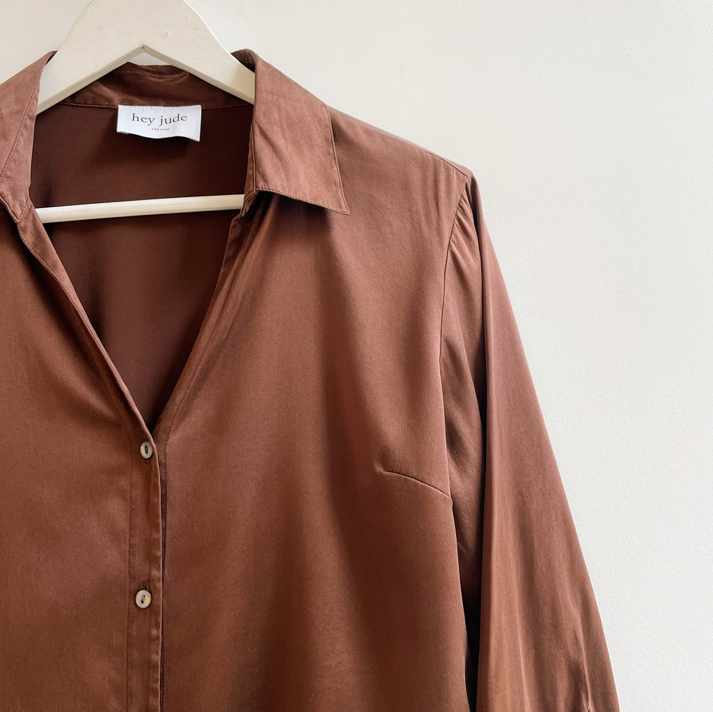 Carob Silk Buttoned Blouse