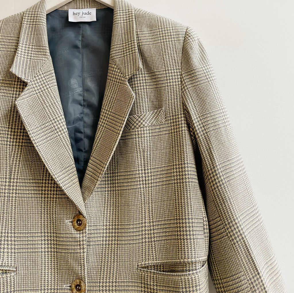Dusty Blue Wool Plaid Blazer