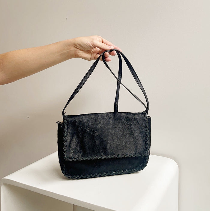 Black Ponyhair Envelope Crossbody Bag