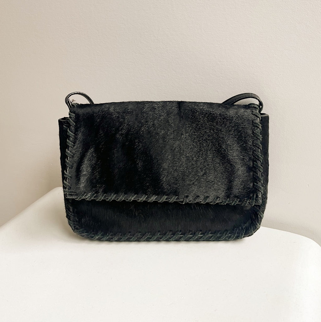Black Ponyhair Envelope Crossbody Bag