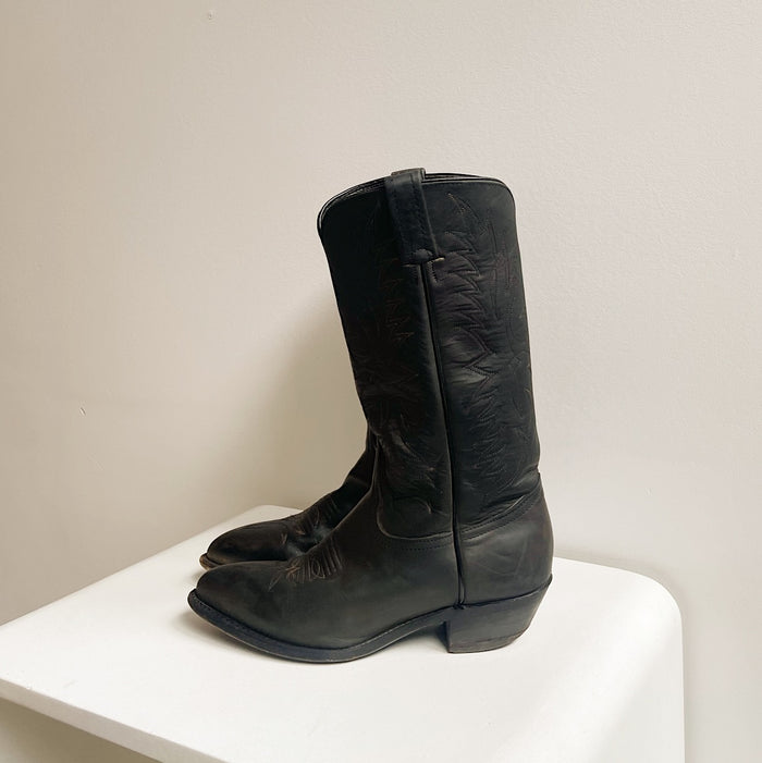 Matte Black Leather Cowboy Boots | 6