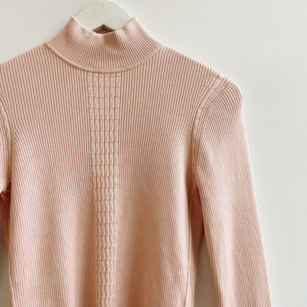 Blush Ribbed Silk Mockneck