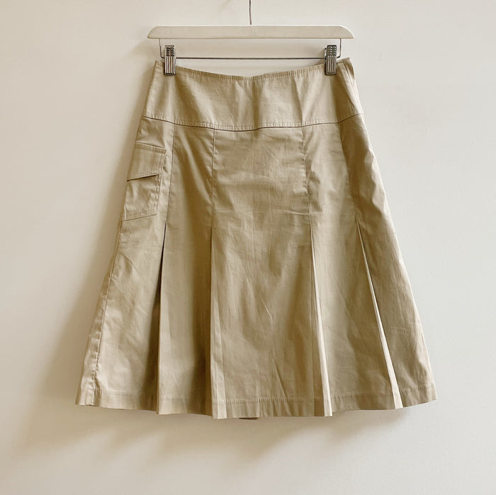 Beige Cotton Cargo Pleat Skirt