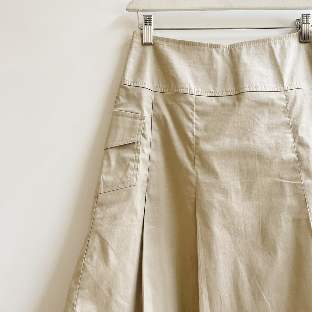 Beige Cotton Cargo Pleat Skirt