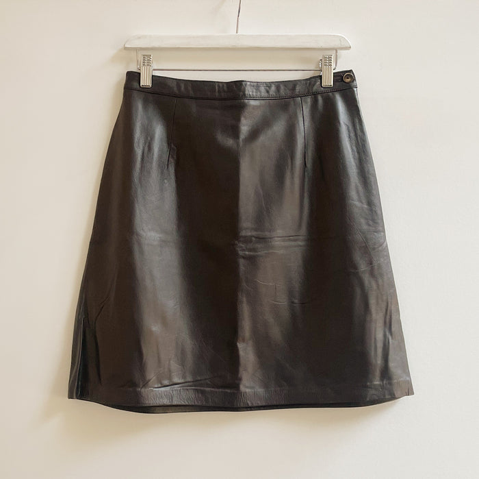 Coffee Leather A-Line Skirt