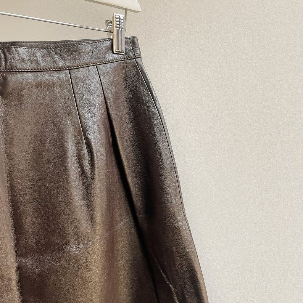 Coffee Leather A-Line Skirt