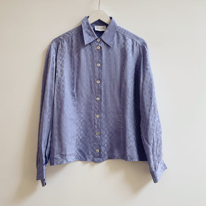 Periwinkle Silk Patterned Button Up