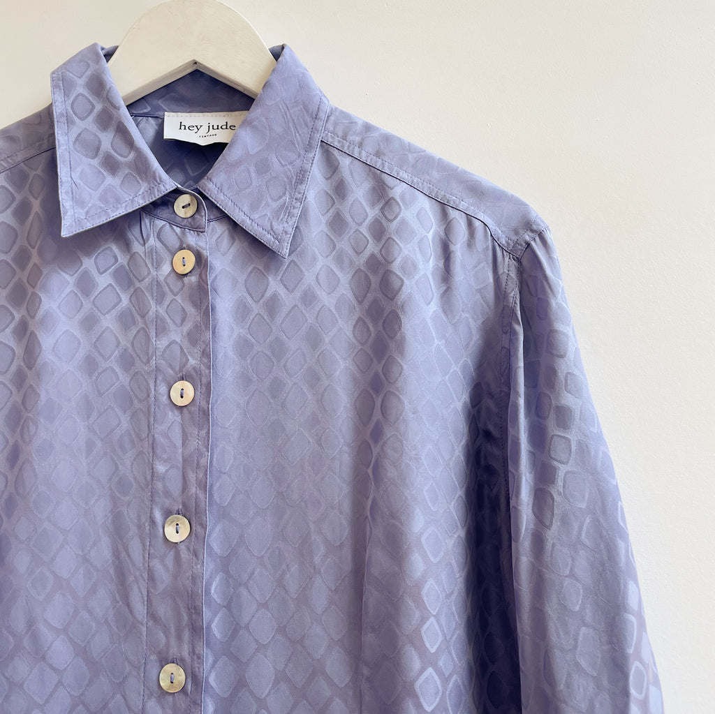 Periwinkle Silk Patterned Button Up