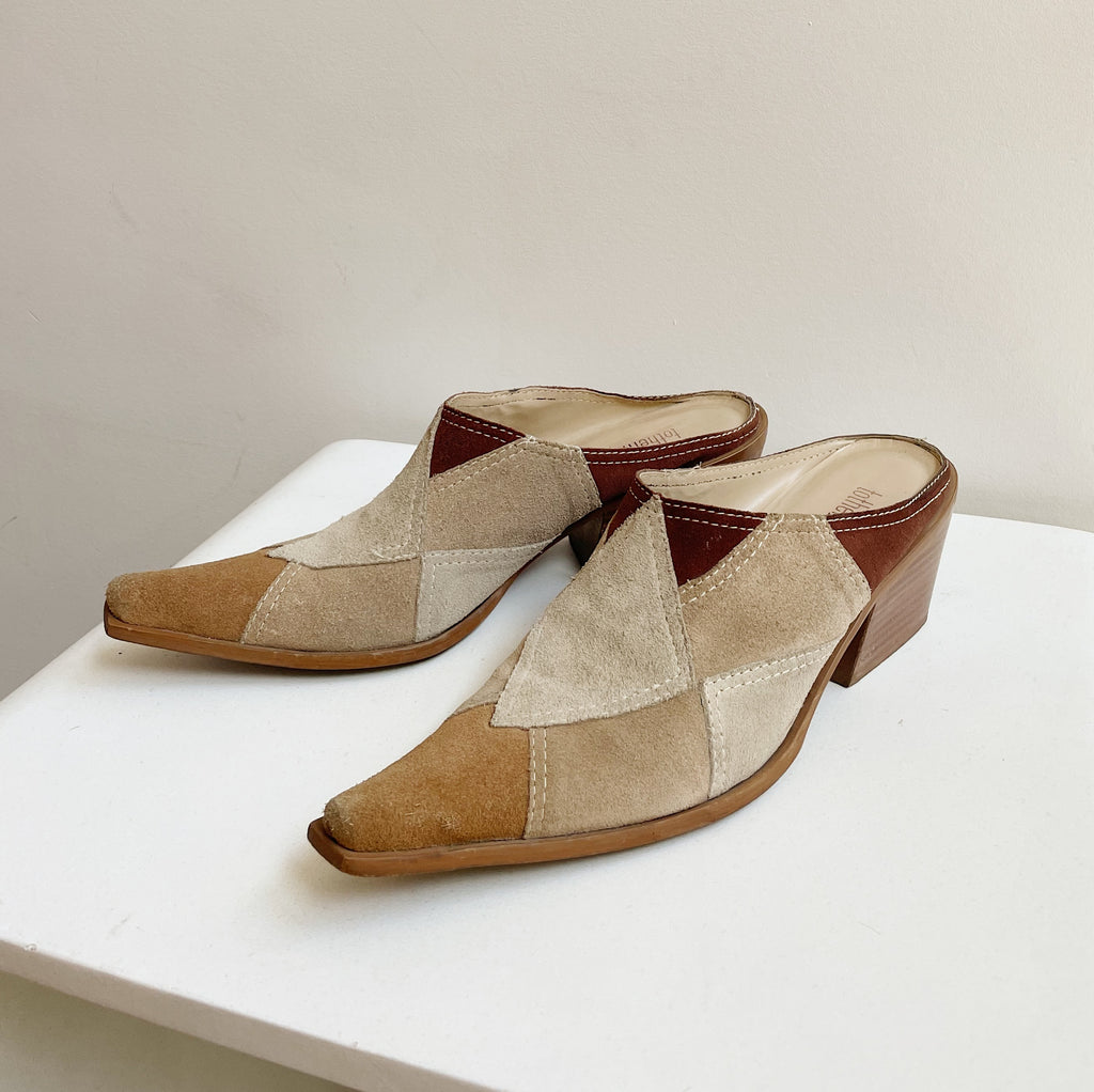 Desert Suede Patchwork Mules | Size 8.5