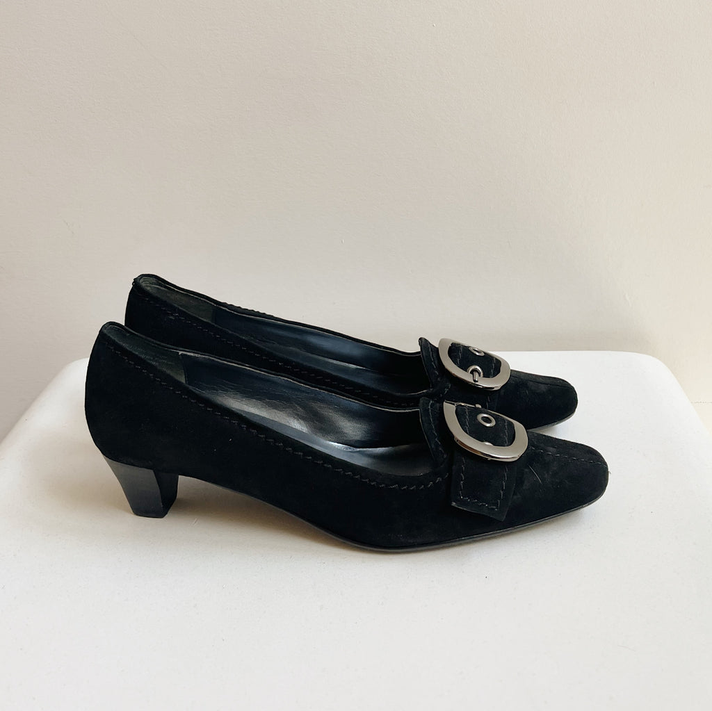 Ebony Suede Belted Pump | Size 7