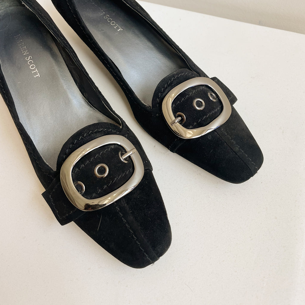 Ebony Suede Belted Pump | Size 7
