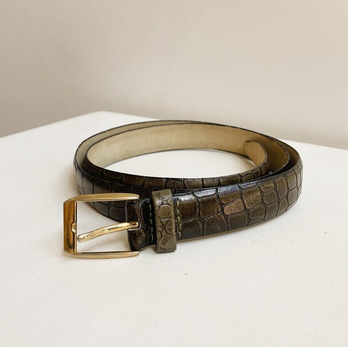 Seaweed Croc Leather Belt