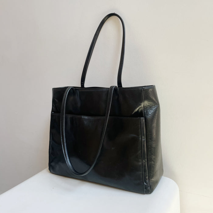 Black Patent Leather Tote Bag