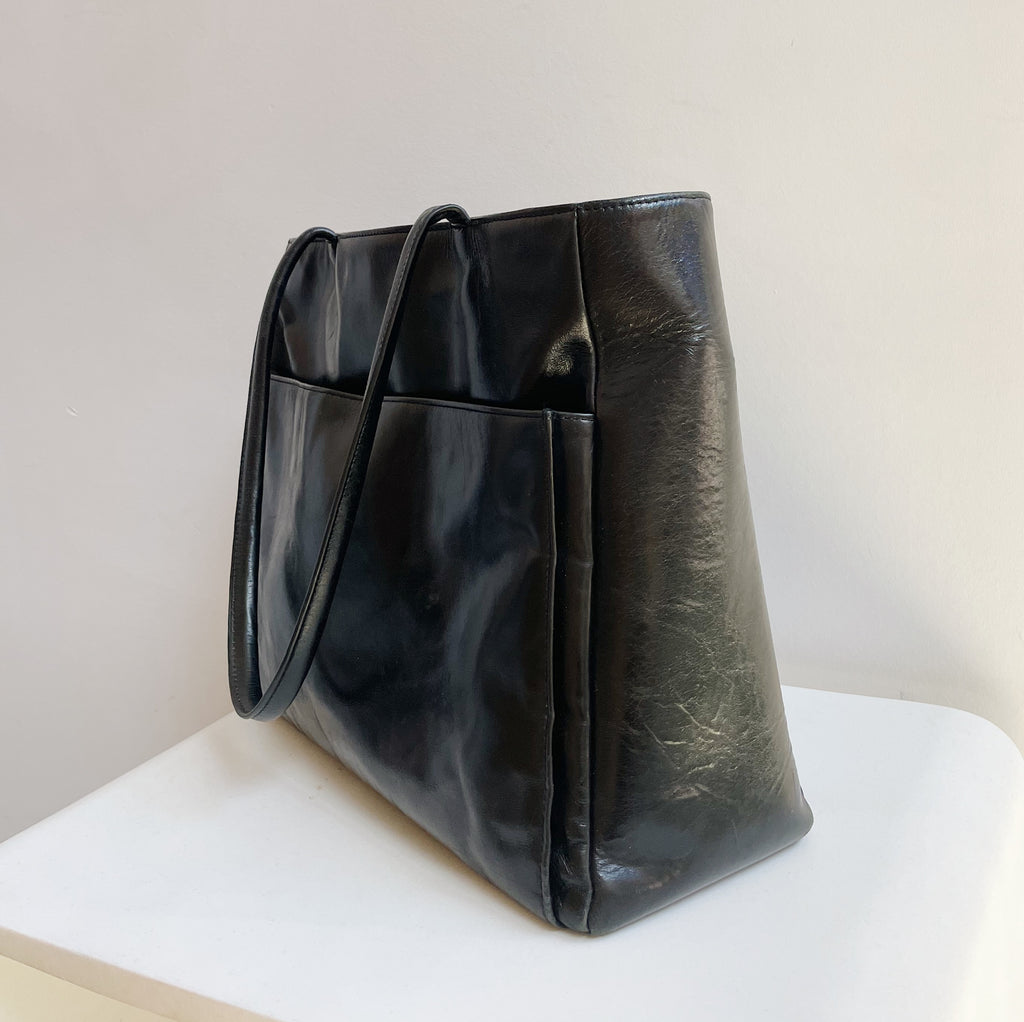 Black Patent Leather Tote Bag