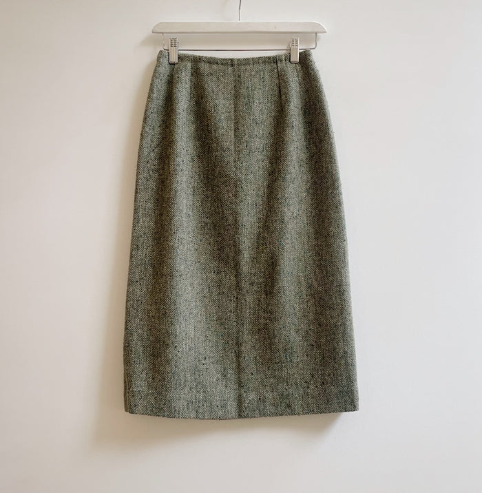 Olive Woven Pencil Skirt
