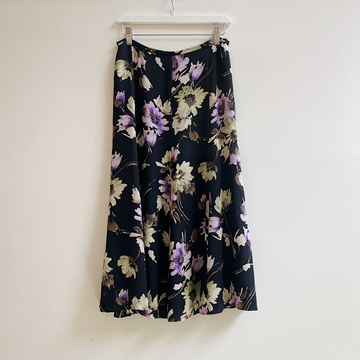 Floral Silk Midi Skirt