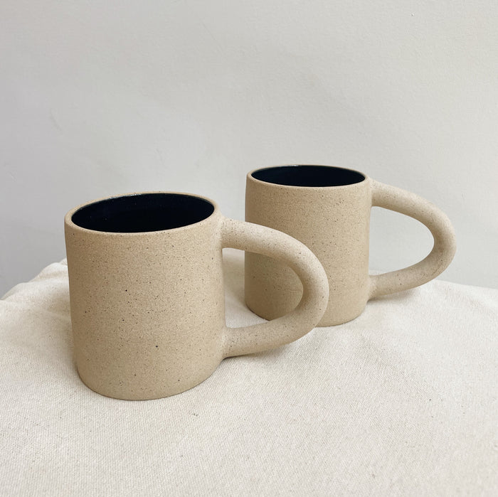Raw Oat + Black Ceramic Mug