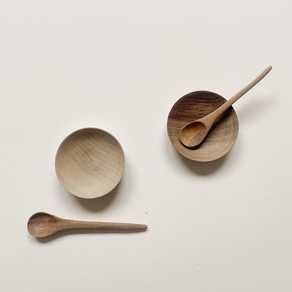 Walnut Wood Spice Bowl and Spoon Set