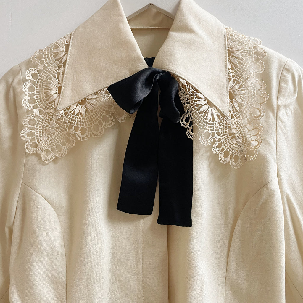 Eggnog Embroidered Bow Blouse