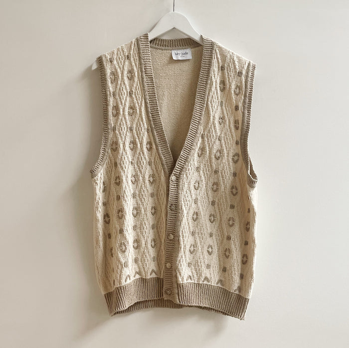 Cream Geometric Silk Knit Vest