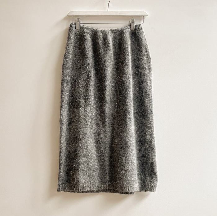 Marled Gray Silk + Angora Midi Skirt