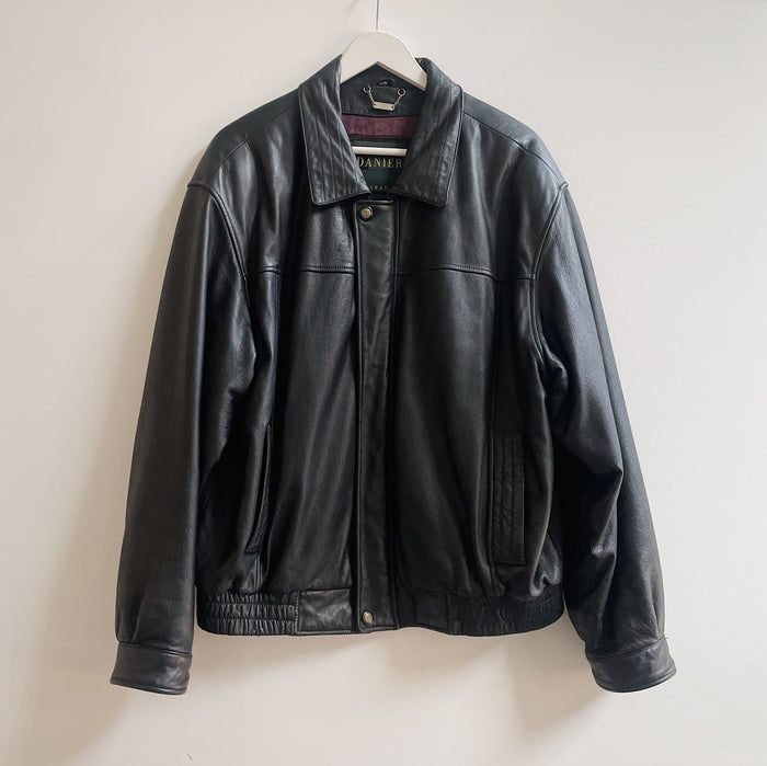 Black Classic Leather Bomber